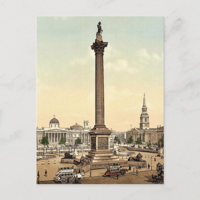 Trafalgar Square och National Gallery, London, Eng Vykort (Framsida)