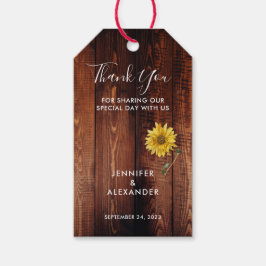 Träfärgad solros bröllop tack presentetikett
