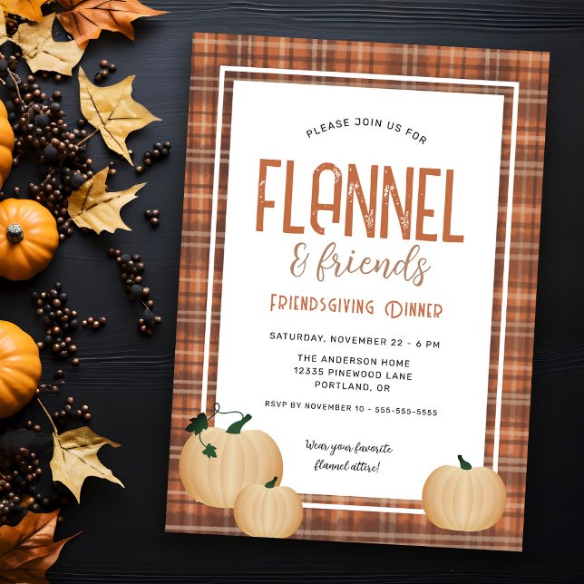 Träff med mysig flanell Friendsgiving-middag Inbjudningar (Skapare uppladdad)