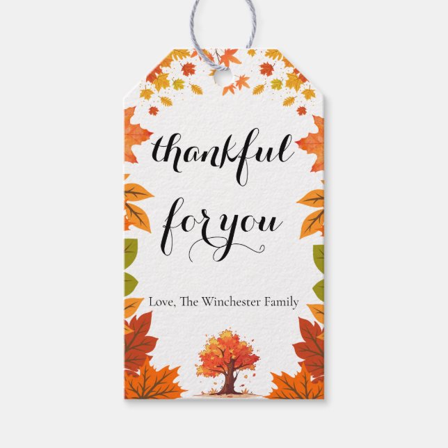 Träff med Mysig Höstlig Thanksgiving Middag Presentetikett (Framsidan)