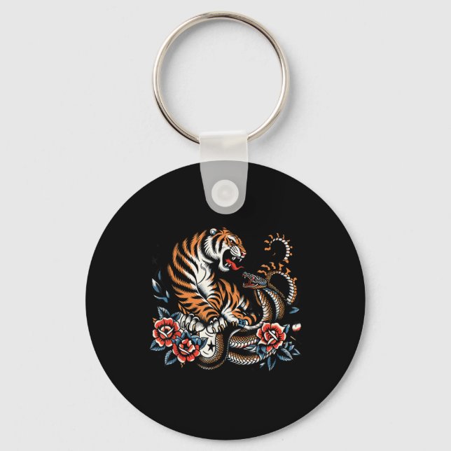 Träff tiger och orm i klick-tabb nyckelring (Framsida)