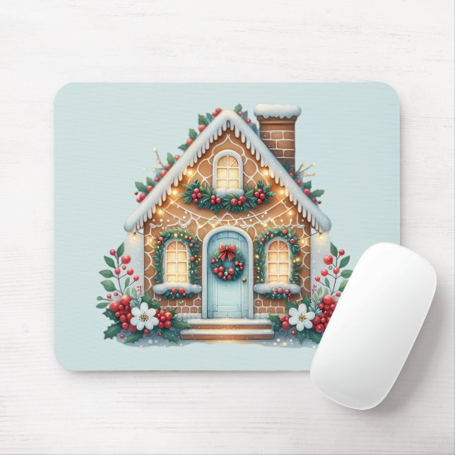 Träffande hus av pepparkakor julillustration musmatta (Med mus)