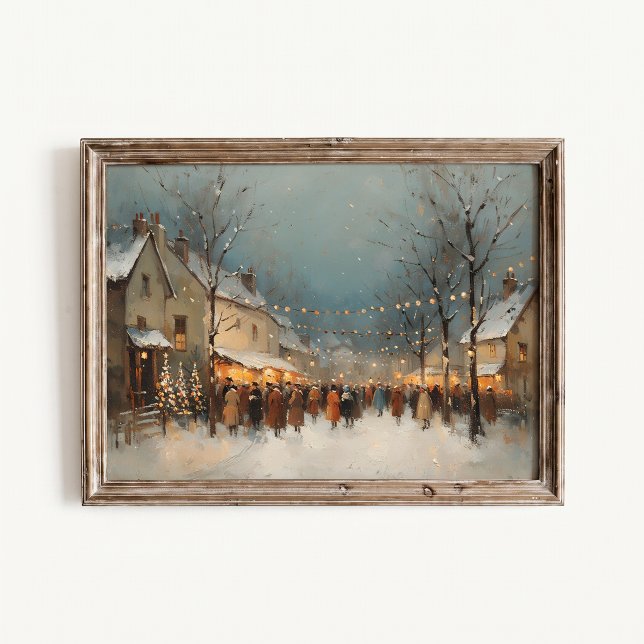 Träffande julby Afton Affisch (Cozy Christmas Village Wall Art Poster - close-up view (frame/decor not included))