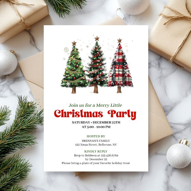 Träffande julgran julfirande inbjudan i buffalo-ru (Cozy buffalo plaid Christmas tree holiday invite)