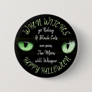 Träffar, full måne, svart katt Happy halloween Knapp