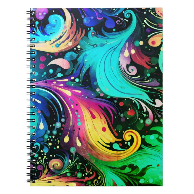 Träffar och snurrar Trunge Vattenfärgsmaskor uppåt Anteckningsbok (Framsidan)