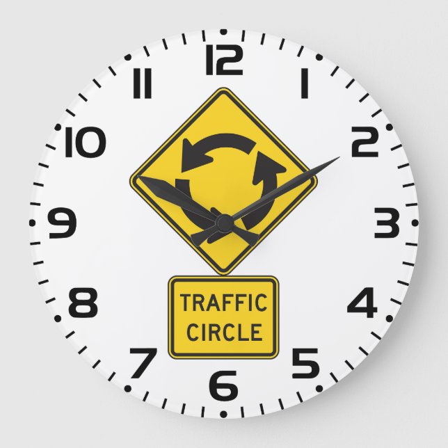 Traffic Circle Road Sign Yellow Diamond Stor Klocka (Framsida)