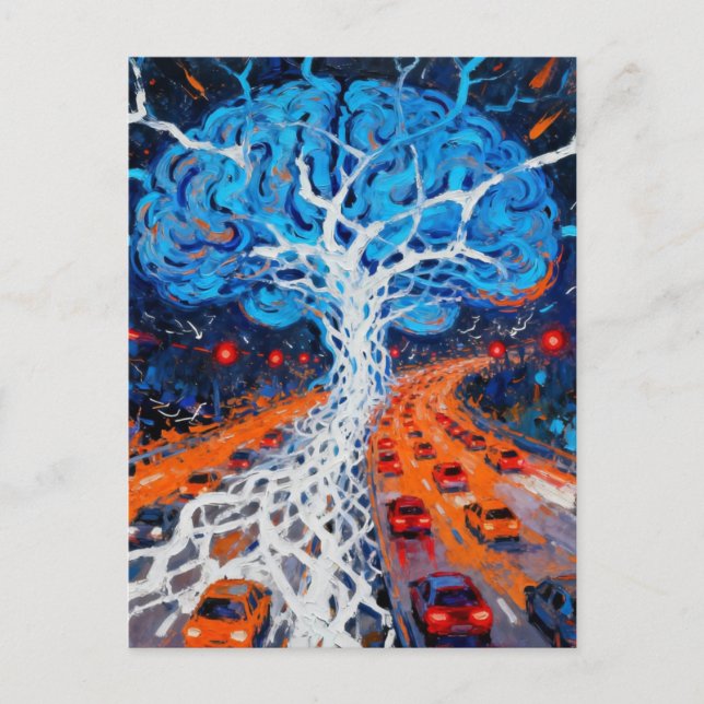 Traffic Jam in The Brain Surreal Vykort (Framsida)