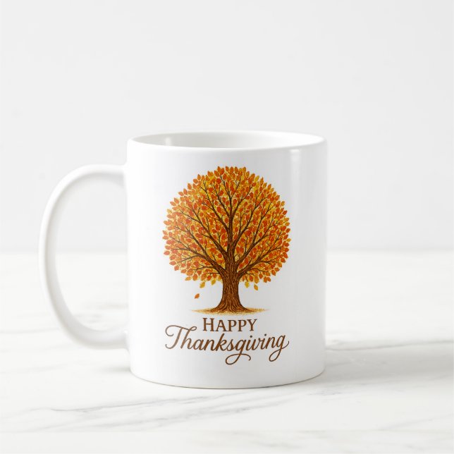 Träfigurerad Thanksgiving-mugg för en mysig höst Kaffemugg (Vänster)