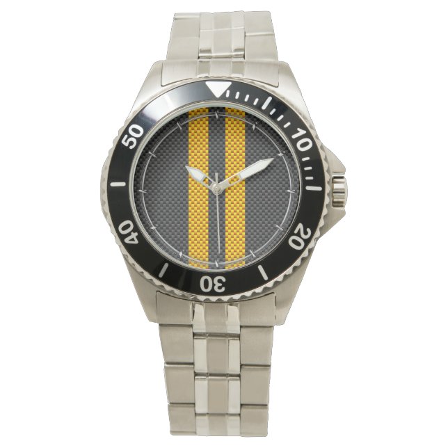 Trafikens Gult Tävla Rand kolfiber Stil Armbandsur (Framsida)
