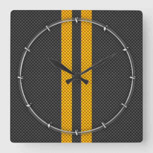 Trafikens Gult Tävla Rand kolfiber Stil Fyrkantig Klocka