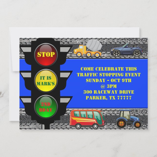 Trafikera inbjudan för traktoren för bussen för (Framsida)