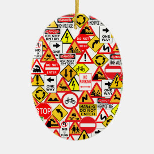 Trafikera teckenprydnaden julgransprydnad keramik
