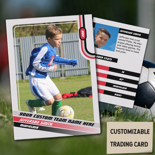 Trafikkort - lätt Grått Red (Soccer Player Trading Card in Light Grey with Custom Team Name and Red Black Elements)