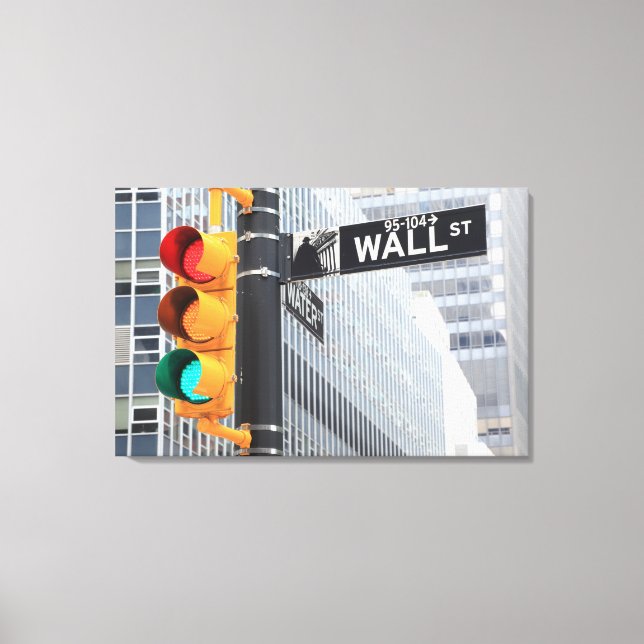 Trafikljus och Wall street-tecken Canvastryck (Framsida)