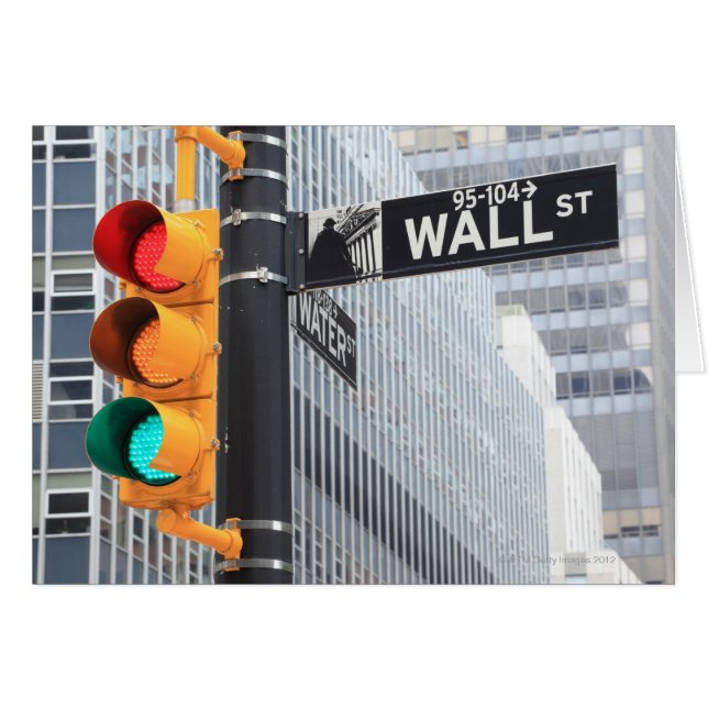 Trafikljus och Wall street-tecken Hälsningskort (Framsidan Horizontal)