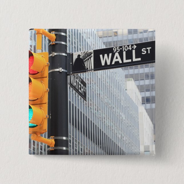 Trafikljus och Wall street-tecken Knapp (Framsida)