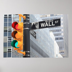 Trafikljus och Wall street-tecken Poster