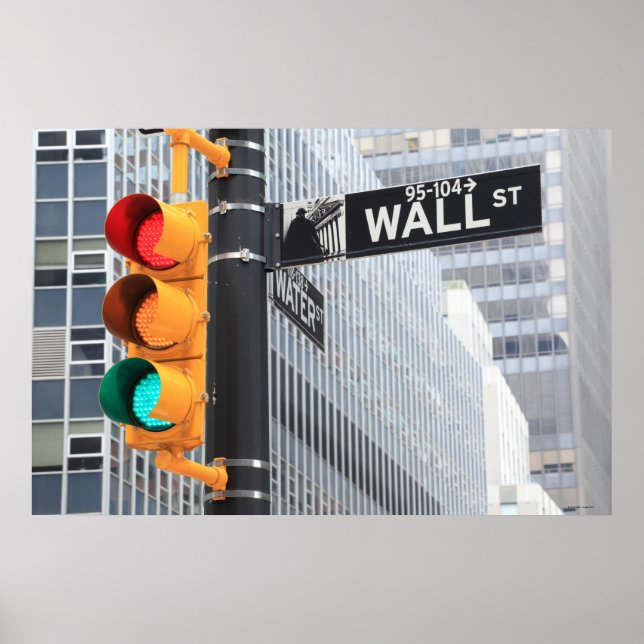 Trafikljus och Wall street-tecken Poster (Framsidan)