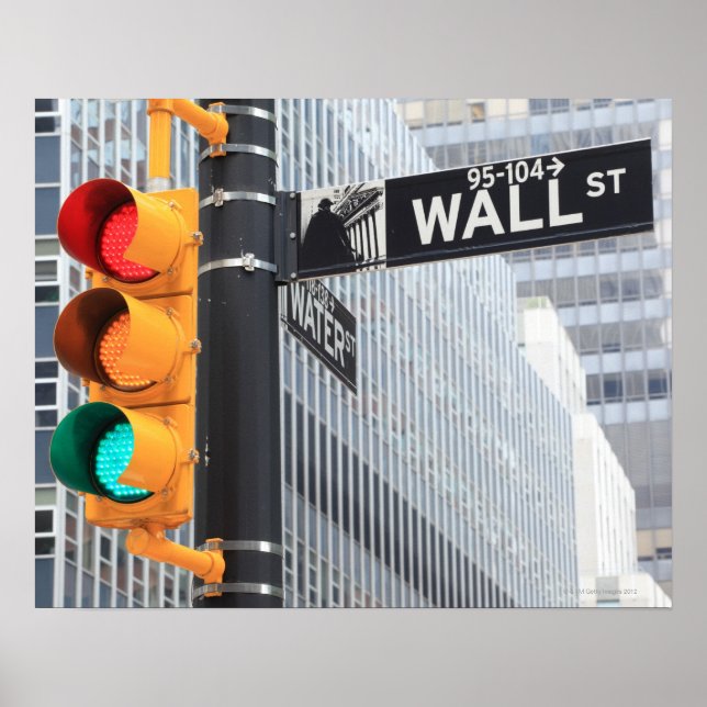 Trafikljus och Wall street-tecken Poster (Framsidan)