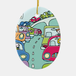 Trafikstockningfolk Julgransprydnad Keramik