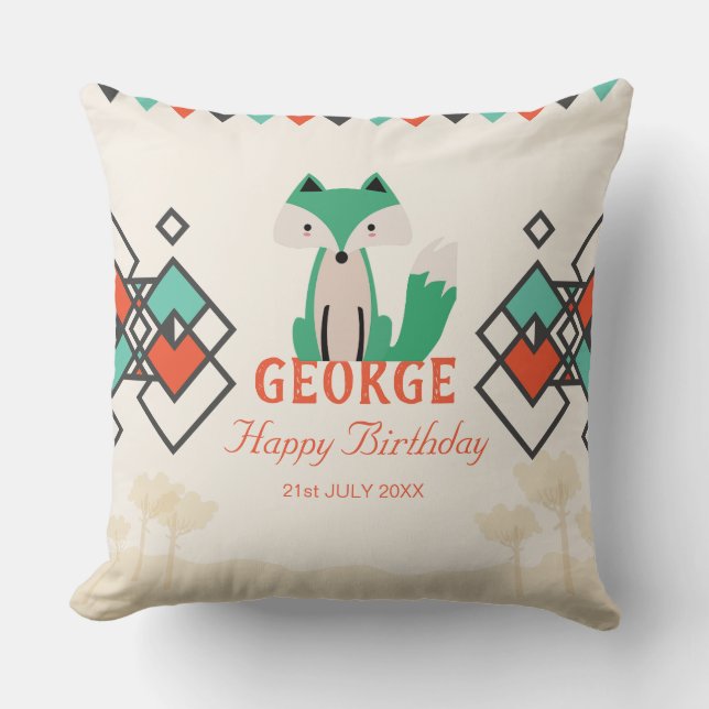 Träfoxfärgade geometriska former födelsedag kudde (Framsida)