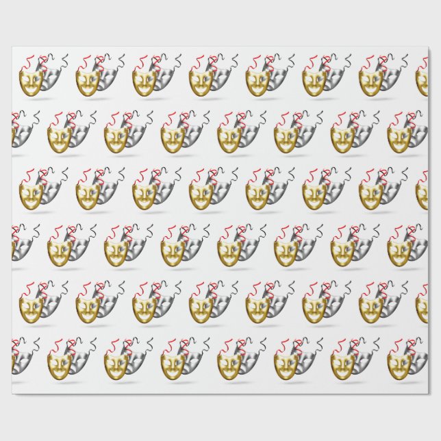 Tragedin i guld silver, komediserande teatermasker presentpapper (Platt)