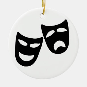 Tragedin och komedi maskerar julgransprydnad keramik
