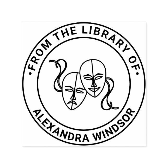 Tragedy Comedy Theater Masks #1 Bibliotek Bok Namn Självfärgande Stämpel (Design)