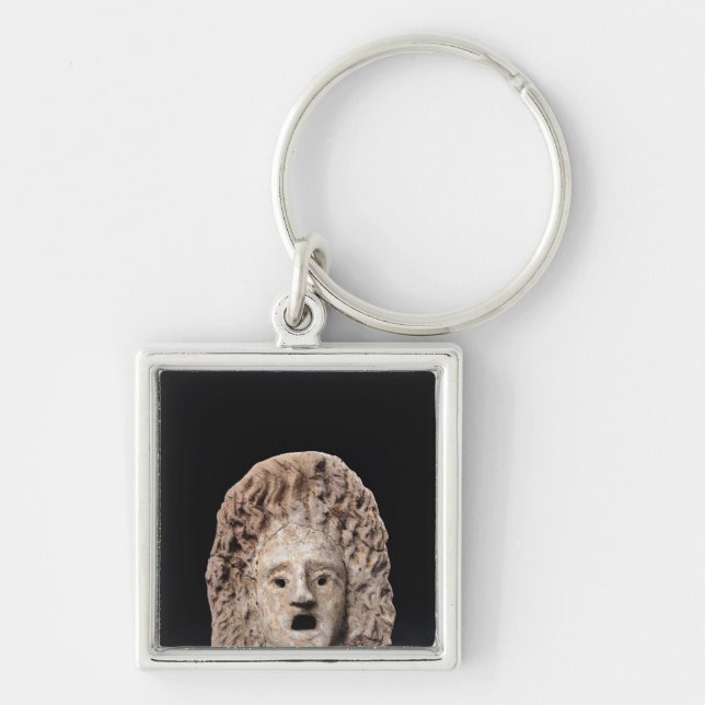 Tragiskt maskera fyrkantig silverfärgad nyckelring (Framsidan)