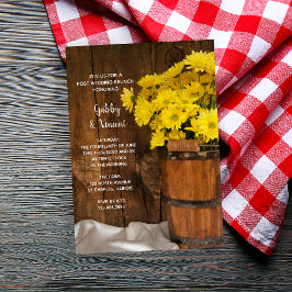 Trähink Blommor Landsbygd Efterbröllopsbrunch Inbjudningar