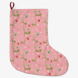 Trähjortar med julgranar och snöflingor stor julstrumpa