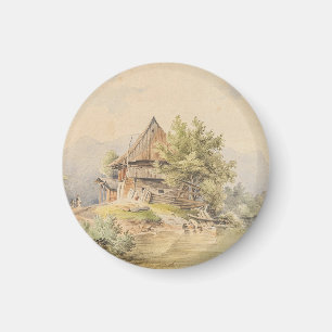 Trähus vid sjön – Carl Lafite Magnet