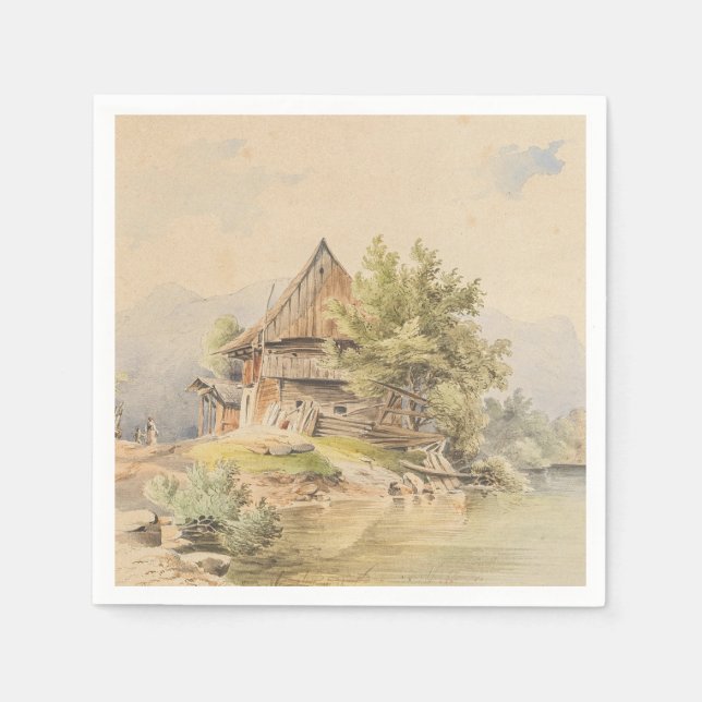 Trähus vid sjön – Carl Lafite Pappersservett (Framsidan)