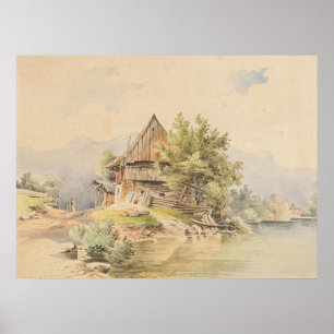 Trähus vid sjön – Carl Lafite Poster