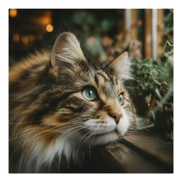 Trähylla för randig katt fototryck
