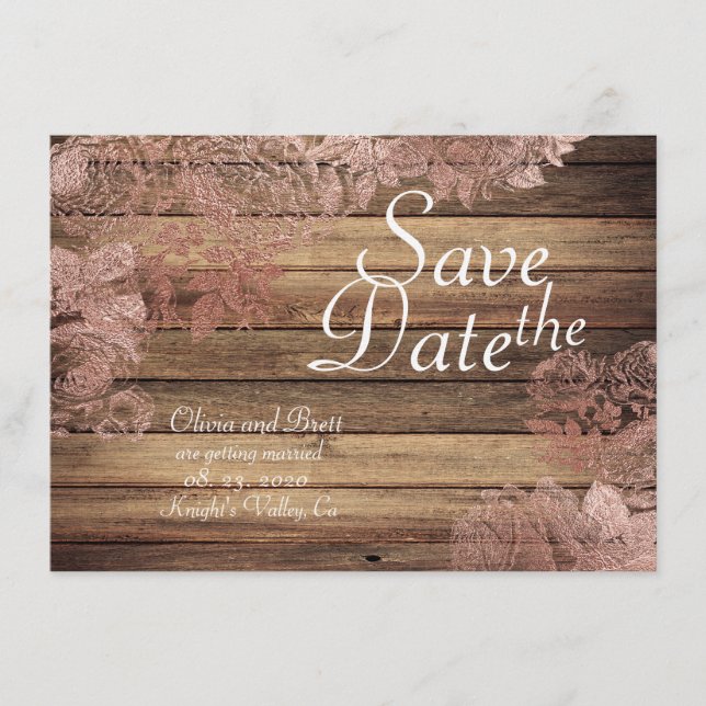 Träig Rustik Rosen Spets Bröllop Spara Datum Spara Datumet (Framsida)