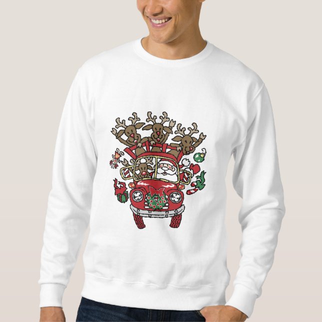 Träig Santa och hans renjultecknad Sweatshirt (Framsida)
