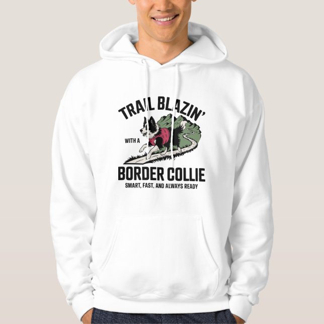 Trail Blazin’ Gräns Collie Äventyr Design Hoodie (Framsida)
