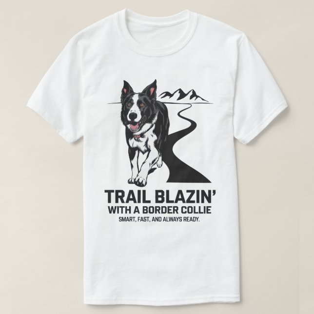 Trail Blazin’ Gräns Collie Äventyr Design T Shirt (Design framsida)