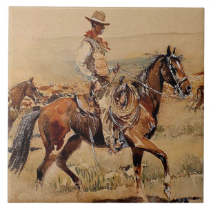 "Trail Drive" 2 Western Art av Edward Borein Kakelplatta