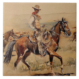 "Trail Drive" 2 Western Art av Edward Borein Kakelplatta
