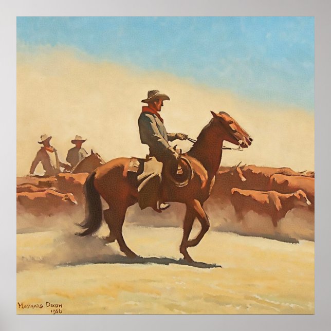 "Trail Herd" Western konst av Maynard Dixon Poster (Framsidan)