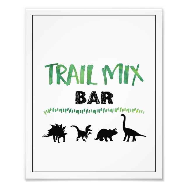 Trail Mix Bar Dinosaur Födelsedagsskylt Fototryck (Framsidan)