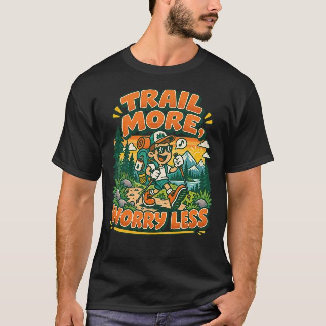 Trail More, Worry Less - Retro Hiking Camper tee (Framsida)