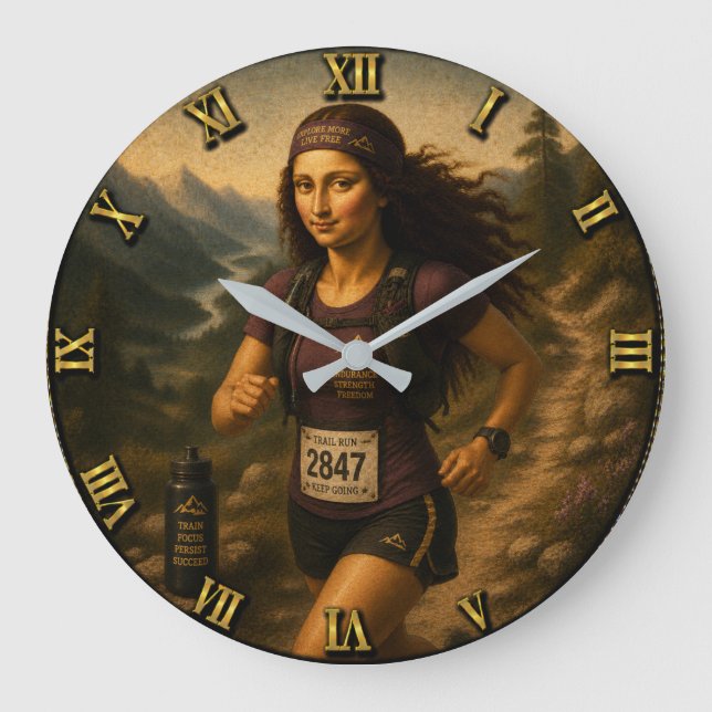 Trail Runner Funny Mona Lisa Stor Klocka (Framsida)