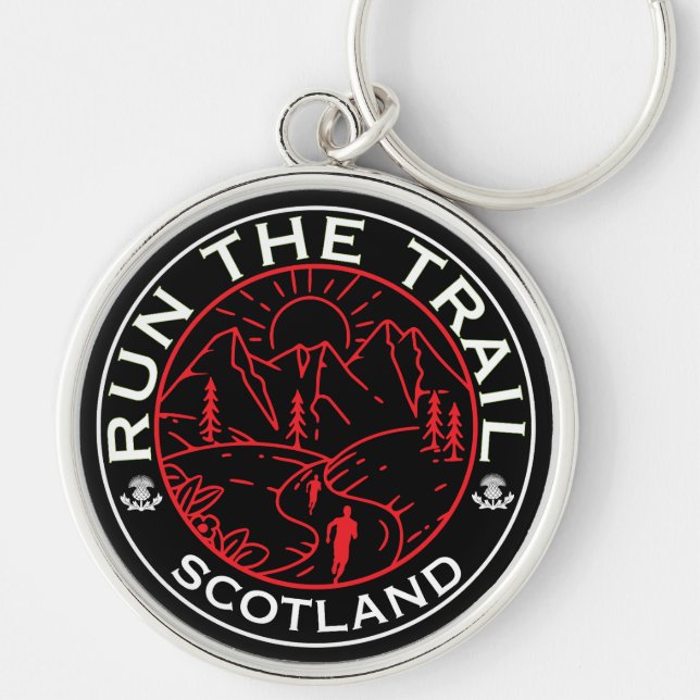 Trail Running Scotland Rund Silverfärgad Nyckelring (Framsidan)