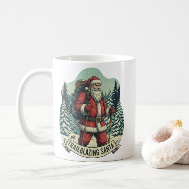 Trailblazing Santa Hiking Äventyr Design Kaffemugg (Med munk)