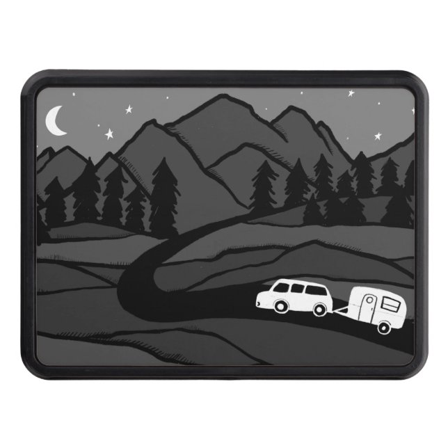 Trailer Camping Vintage RV Mountain Måne Roadtrip Dragkroksskydd (Framsidan)