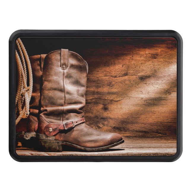 Trailer Hitch Cowboy Boots Barn Wood Rustic Countr Dragkroksskydd (Framsidan)